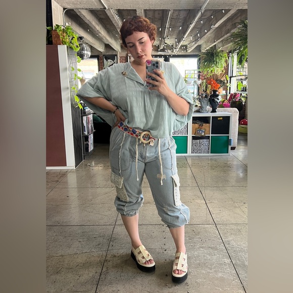 185B. Tie Waistband Cargo Denim Jogger - Blue Denim - Picture 2 of 6